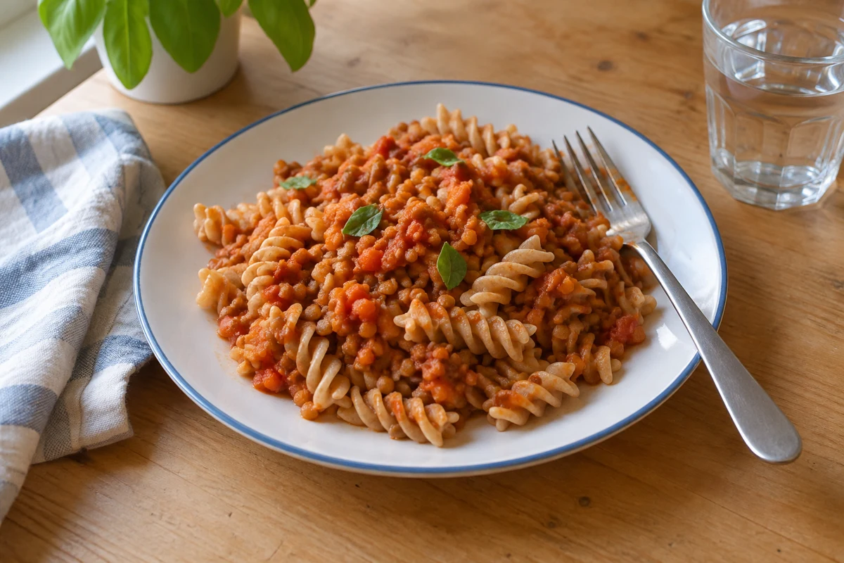 Pasta mit milder Linsenbolognese