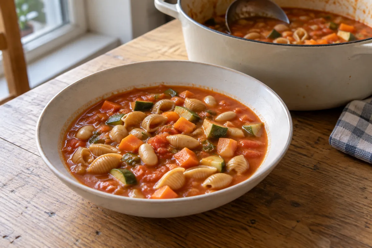 Milde Bohnen-Nudel-Minestrone