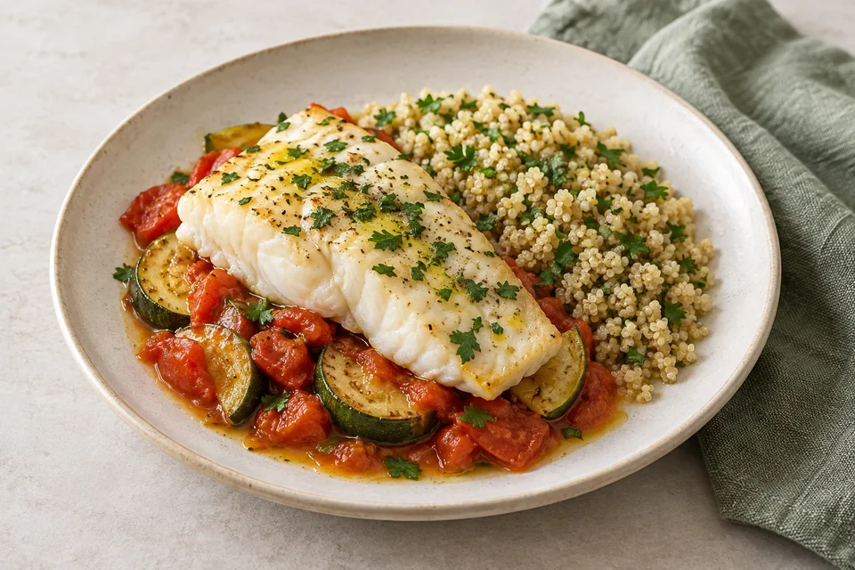 Mild oven fish with vegetables