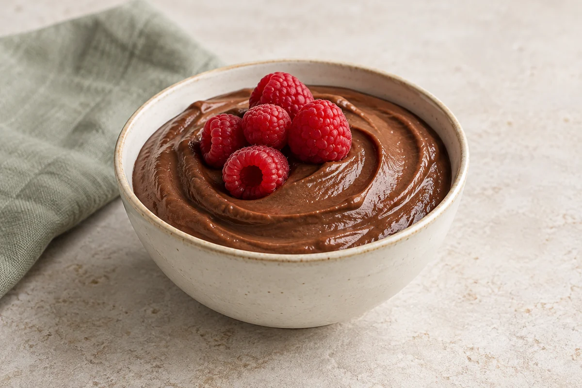 Cocoa & banana cream with raspberries
