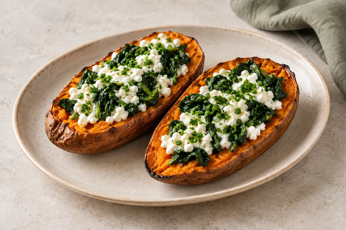 Baked sweet potatoes with cottage cheese
