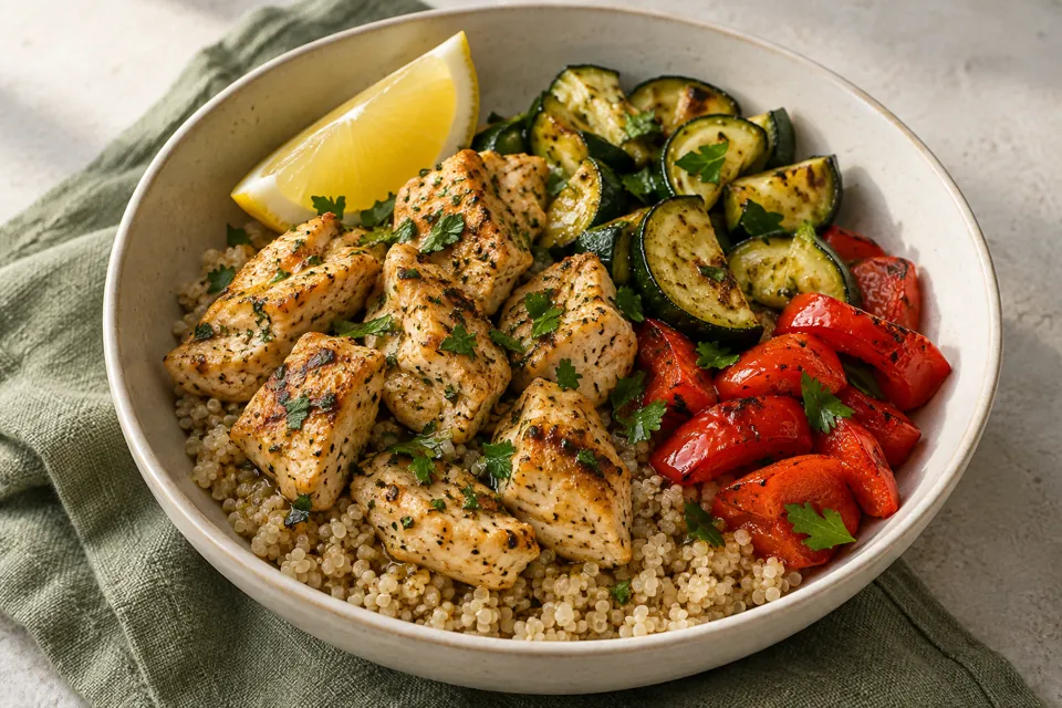 Mild chicken with quinoa & roast vegetables